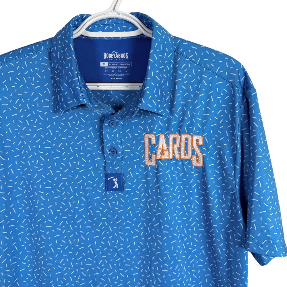 Bogey Bros Golf Polo Shirt Mens‎ M Blue Sprinkles "Cards" Performance Stretch